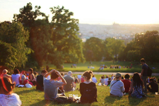 Group of people enjoying a picnic.